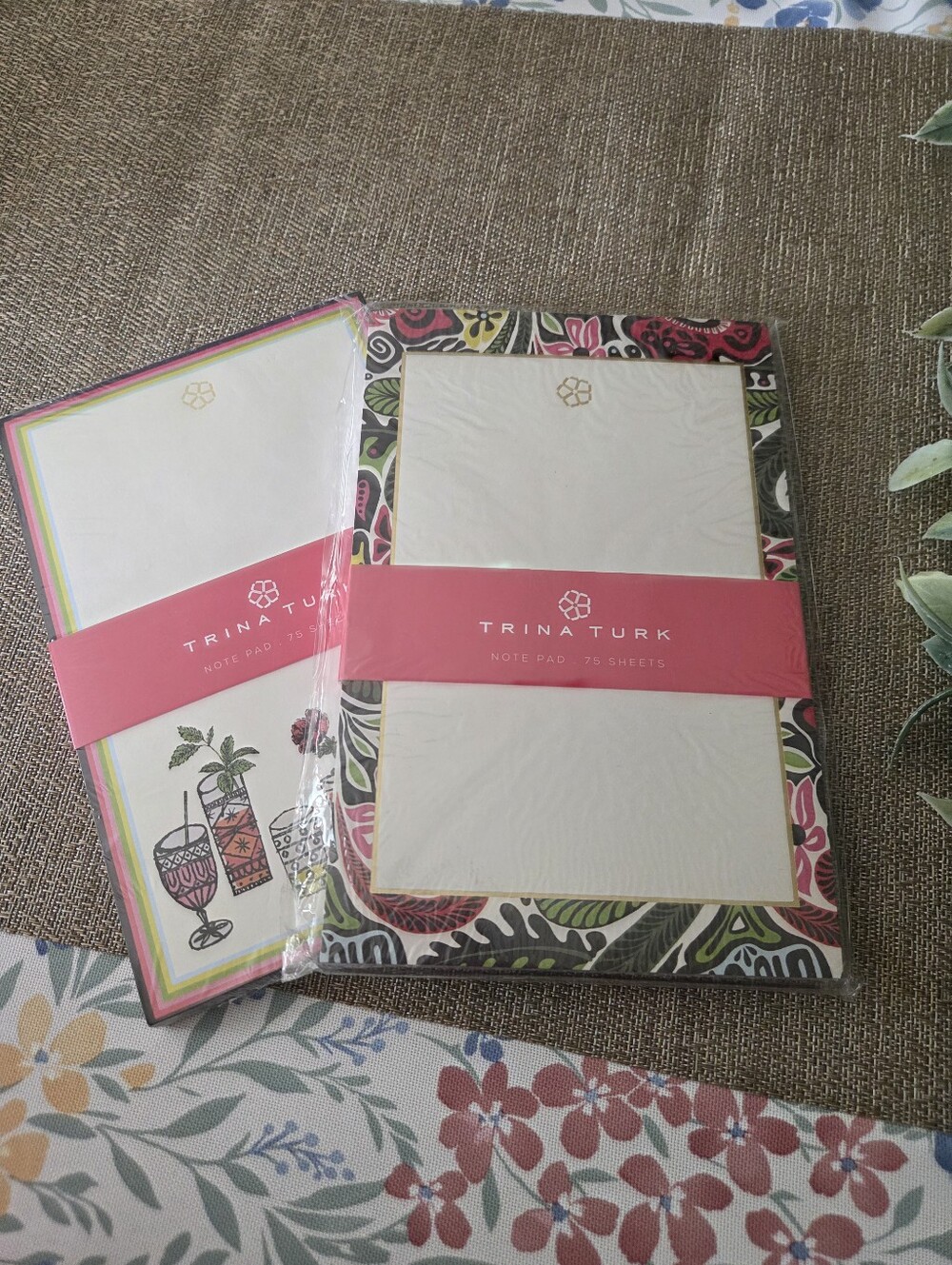 Trina Turk Decorative Note Pads (2) - Floral & Cocktail Designs (Pink Accents)